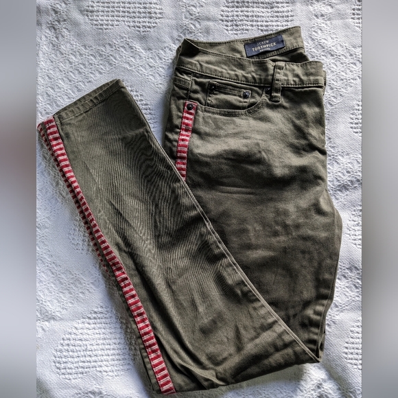 J.Crew Toothpick olive skinny crop with red stripe - Picture 3 of 6